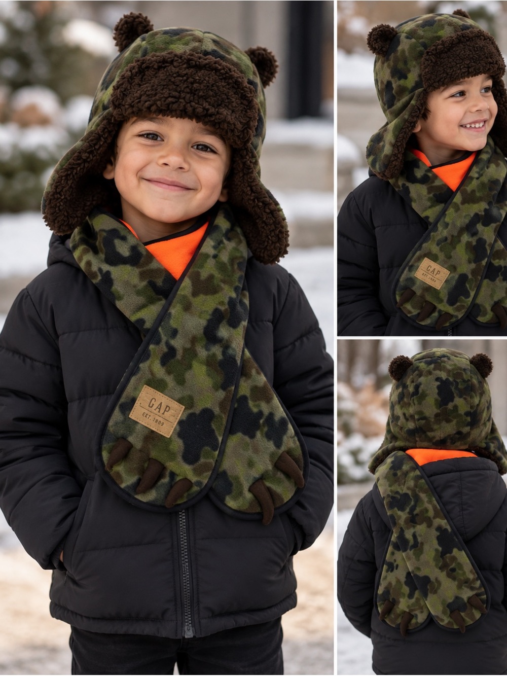 GAP Kids Boys Winter Fuzzy Hat + Scarf Set